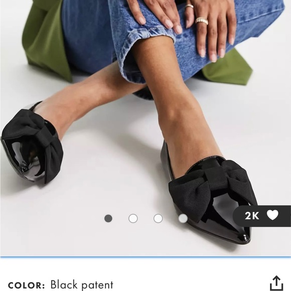 ASOS DESIGN Lake bow pointed ballet flats in black patent - Picture 2 of 4